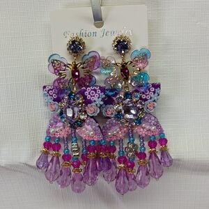 Colorful Beaded Butterfly Dangle Earrings